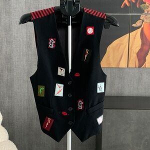 Vintage Nicole Miller Patch Black and Red Striped Vest S
